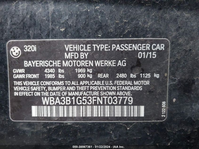 2015 BMW 320I - WBA3B1G53FNT03779