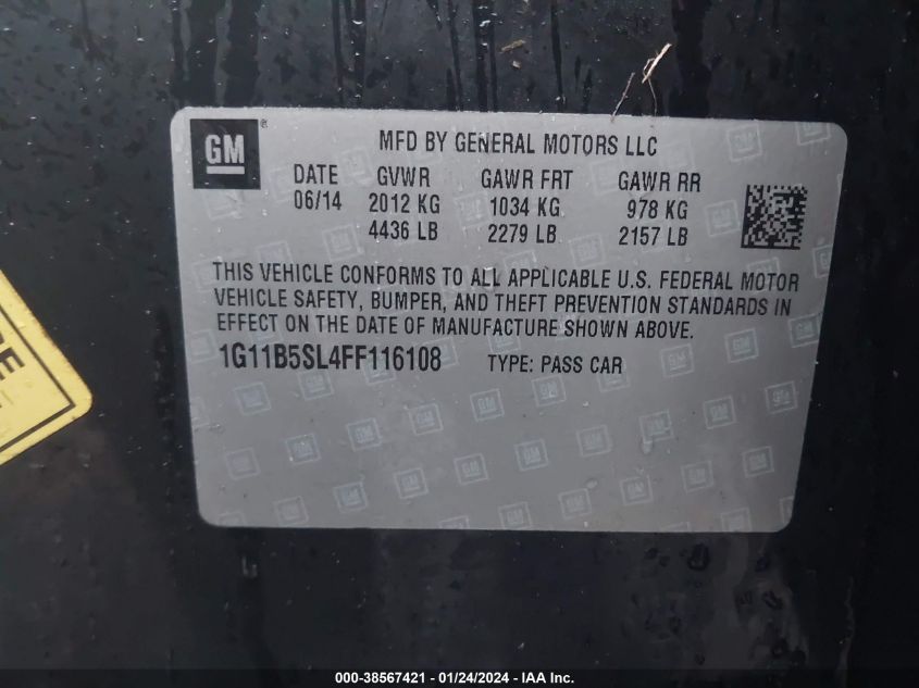 2015 CHEVROLET MALIBU LS - 1G11B5SL4FF116108