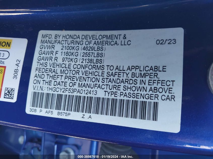 2023 HONDA ACCORD HYBRID SPORT - 1HGCY2F53PA012413
