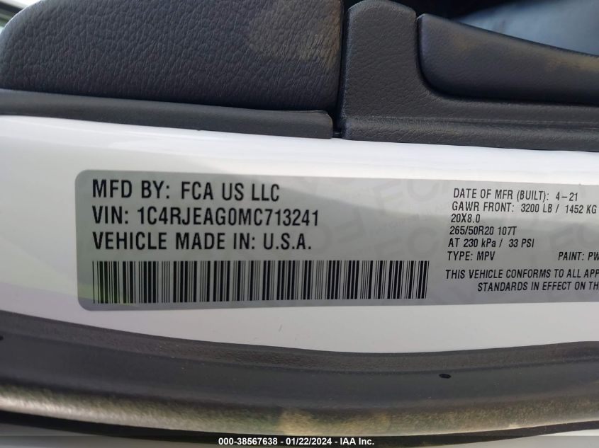 2021 JEEP GRAND CHEROKEE LAREDO X 4X2 - 1C4RJEAG0MC713241