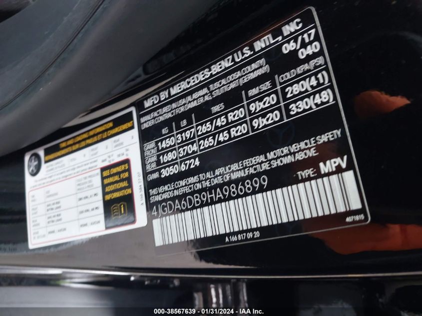 2017 MERCEDES-BENZ GLE 550E 4MATIC 4JGDA6DB9HA986899
