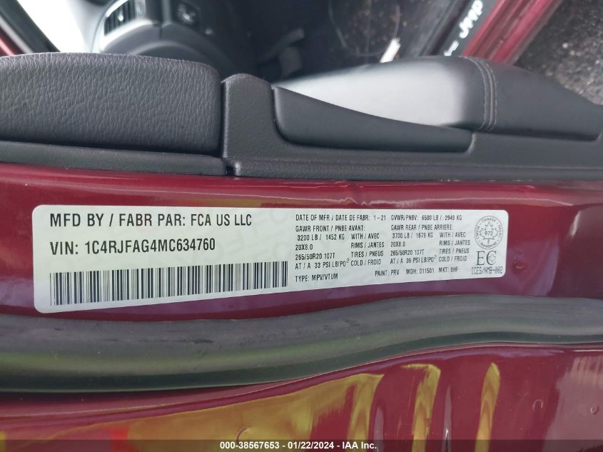 2021 JEEP GRAND CHEROKEE LAREDO - 1C4RJFAG4MC634760