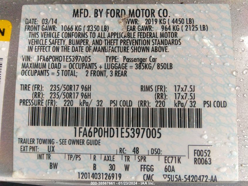 2014 FORD FUSION SE - 1FA6P0HD1E5397005