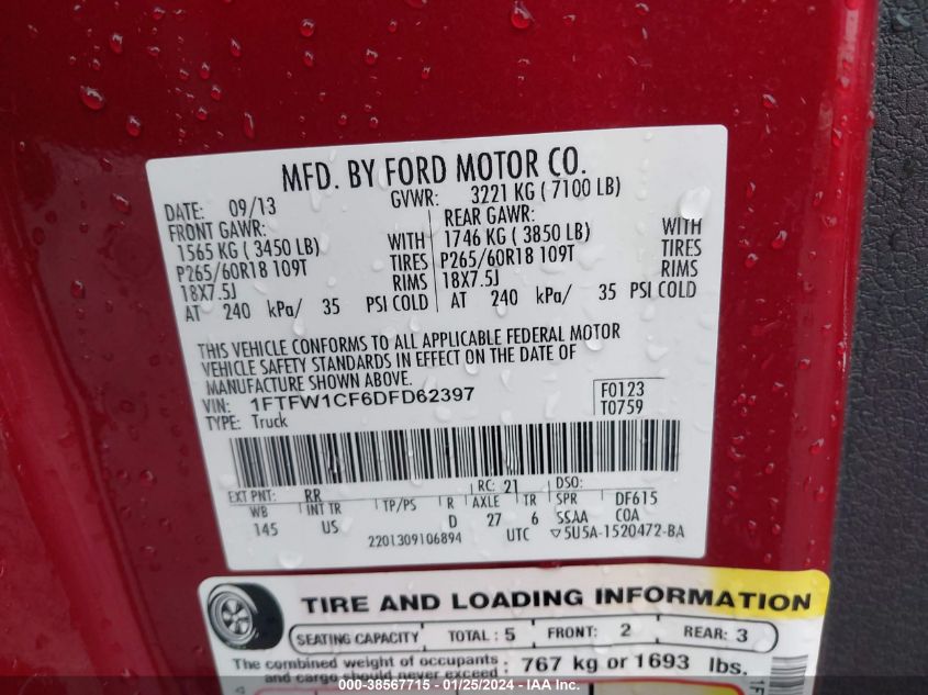 2013 FORD F-150 XLT - 1FTFW1CF6DFD62397
