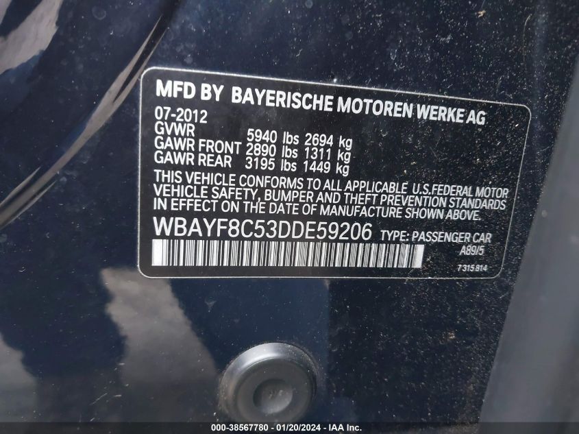 2013 BMW 750LI XDRIVE WBAYF8C53DDE59206