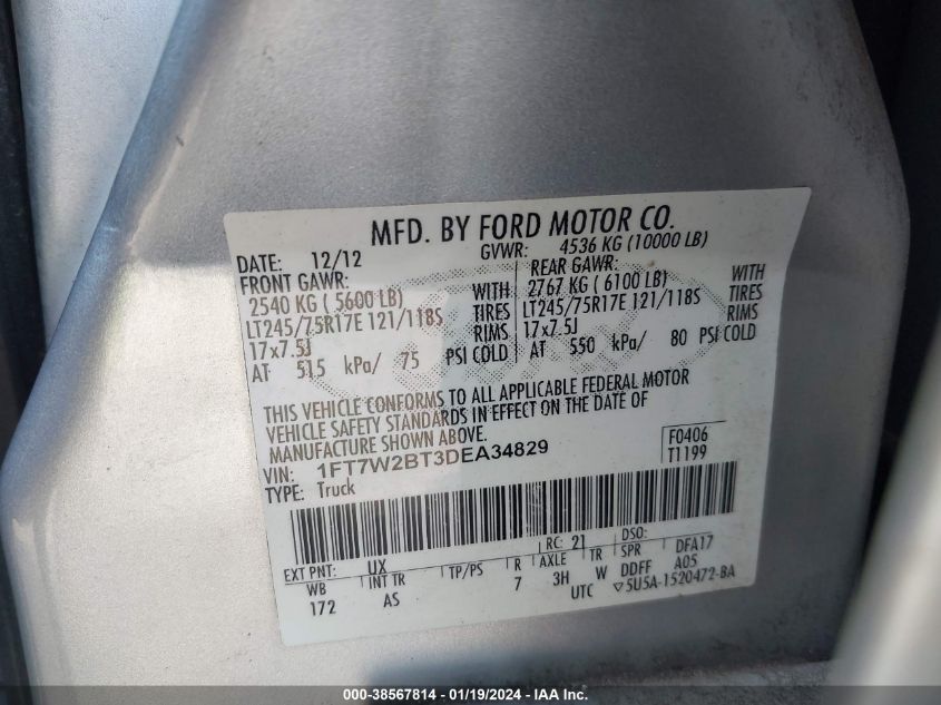 2013 FORD F-250 XL - 1FT7W2BT3DEA34829