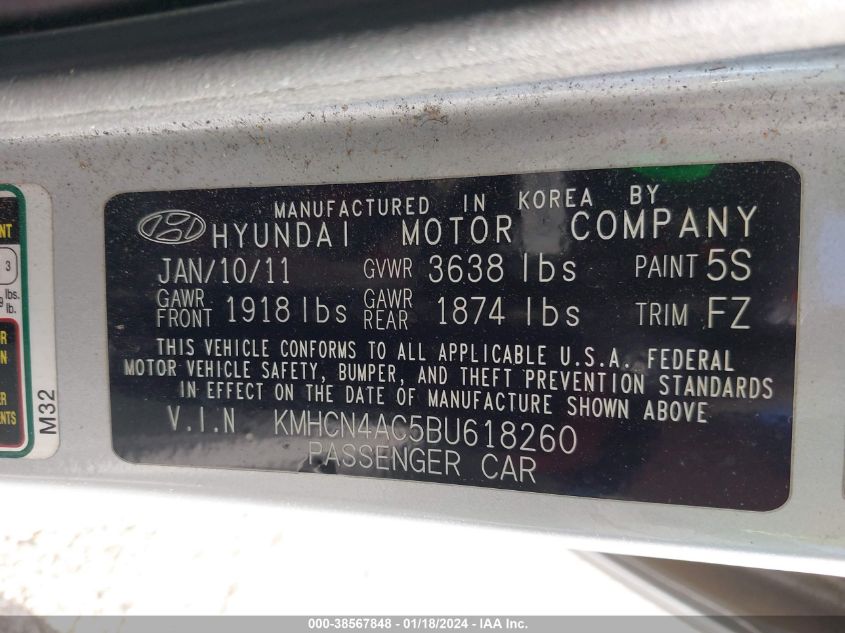 KMHCN4AC5BU618260 | 2011 HYUNDAI ACCENT