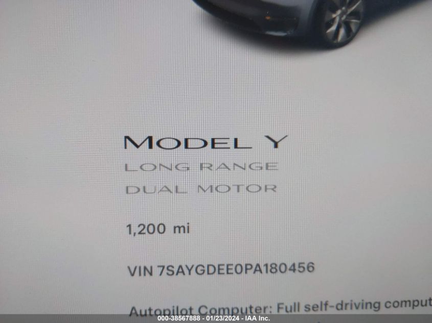 2023 TESLA MODEL Y AWD/LONG RANGE DUAL MOTOR ALL-WHEEL DRIVE - 7SAYGDEE0PA180456