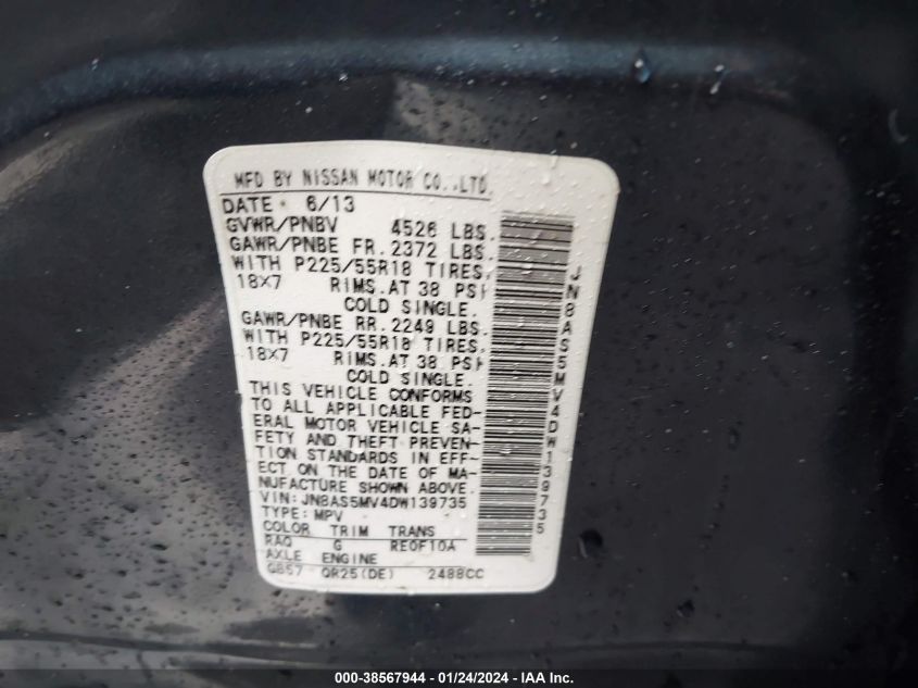 2013 NISSAN ROGUE SV W/SL PKG - JN8AS5MV4DW139735