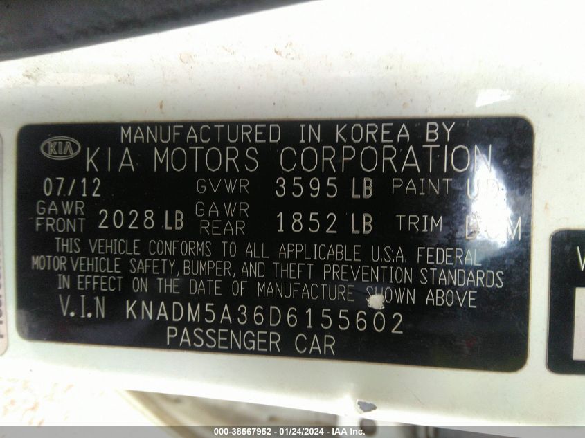 2013 KIA RIO LX - KNADM5A36D6155602