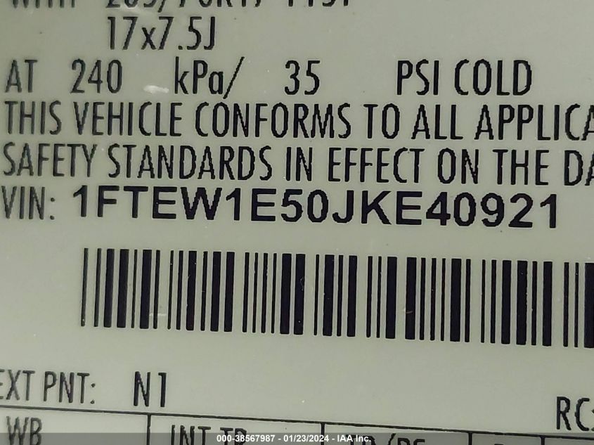 2018 FORD F-150 XL - 1FTEW1E50JKE40921