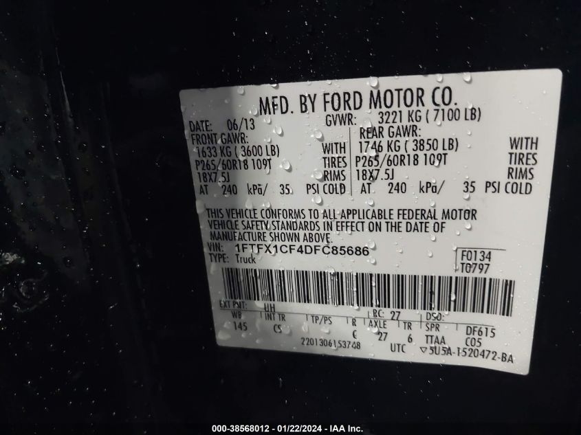 2013 FORD F-150 STX - 1FTFX1CF4DFC85686