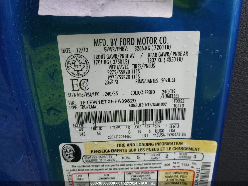 2014 FORD F-150 FX4 - 1FTFW1ETXEFA39829