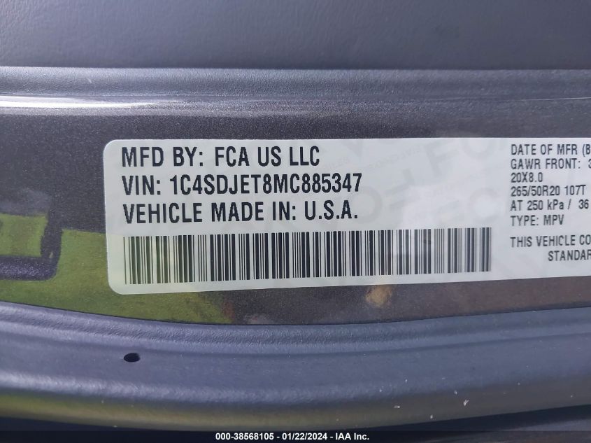 2021 DODGE DURANGO CITADEL - 1C4SDJET8MC885347