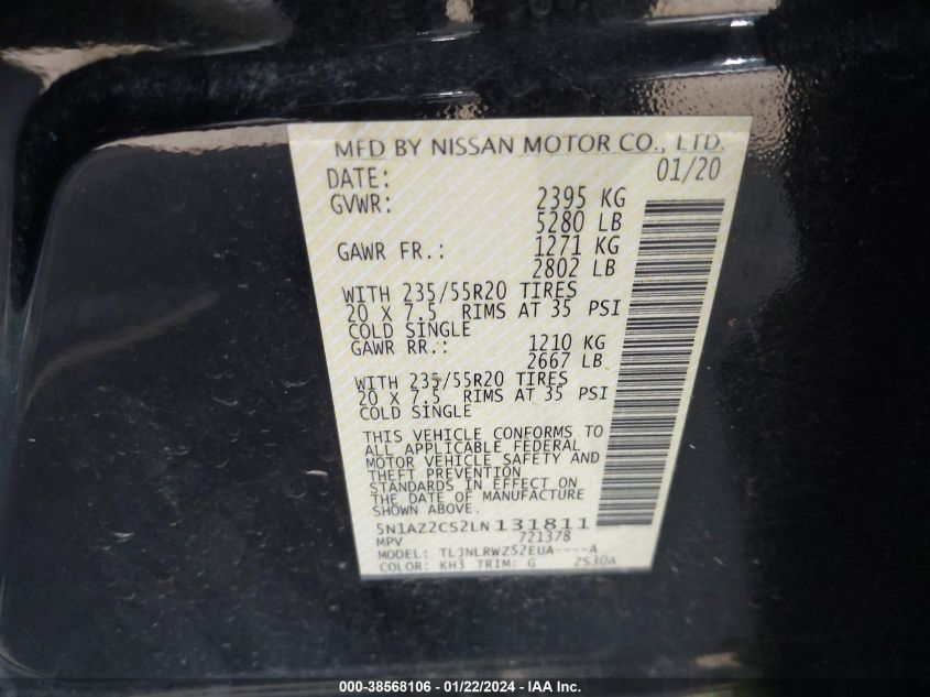 2020 NISSAN MURANO SL - 5N1AZ2CS2LN131811