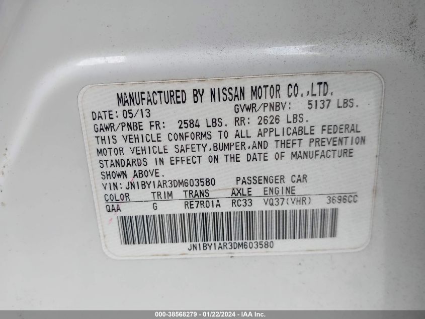 2013 INFINITI M37X - JN1BY1AR3DM603580