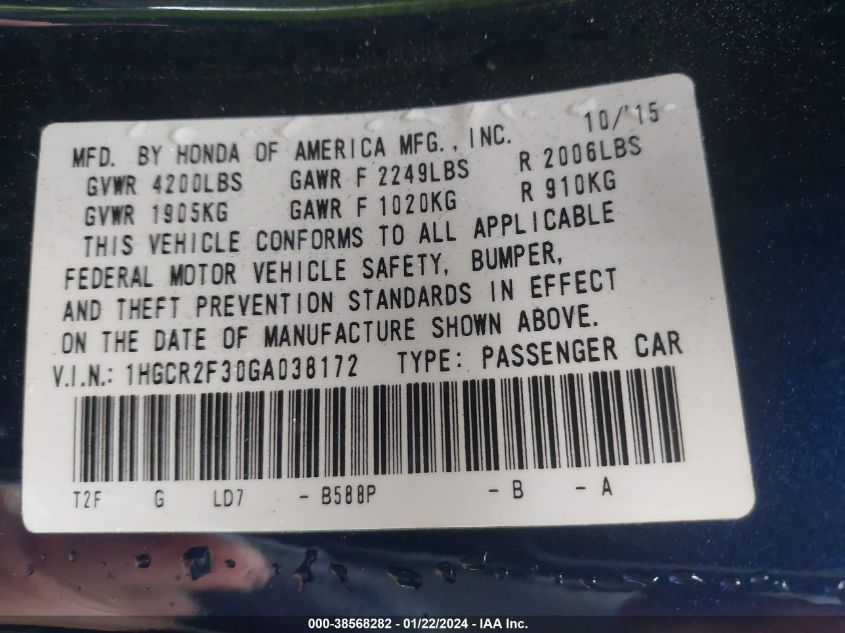 2016 HONDA ACCORD LX - 1HGCR2F30GA038172