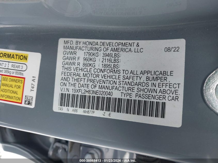 2022 HONDA CIVIC SPORT - 19XFL2H83NE020040