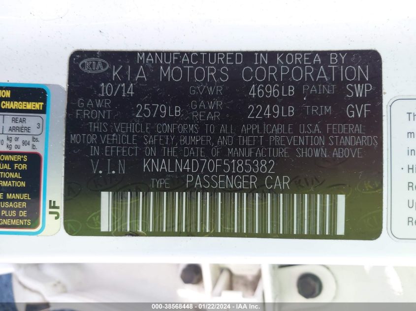 2015 KIA CADENZA PREMIUM/LIMITED KNALN4D70F5185382