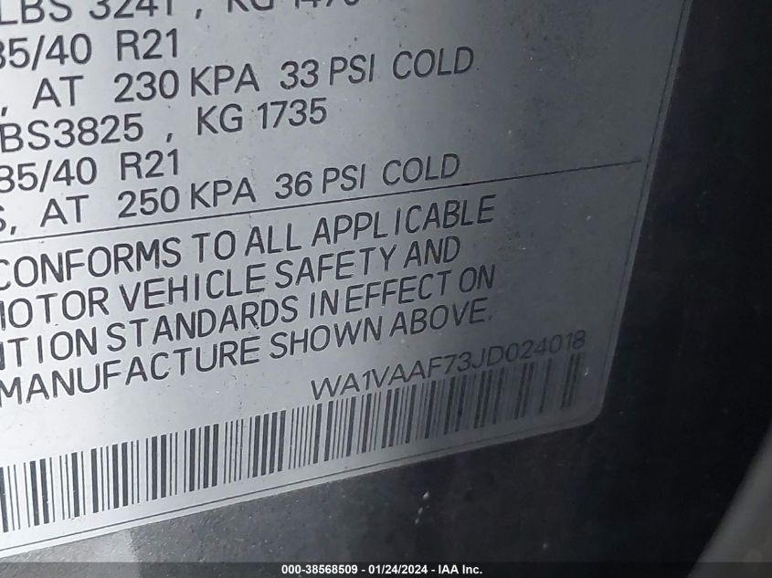 2018 AUDI Q7 3.0T PREMIUM - WA1VAAF73JD024018
