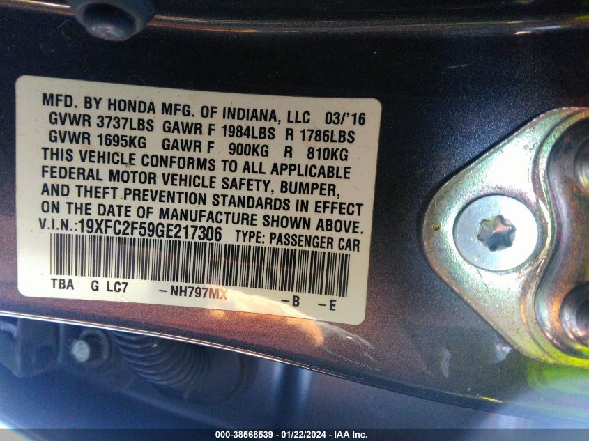 2016 HONDA CIVIC LX - 19XFC2F59GE217306