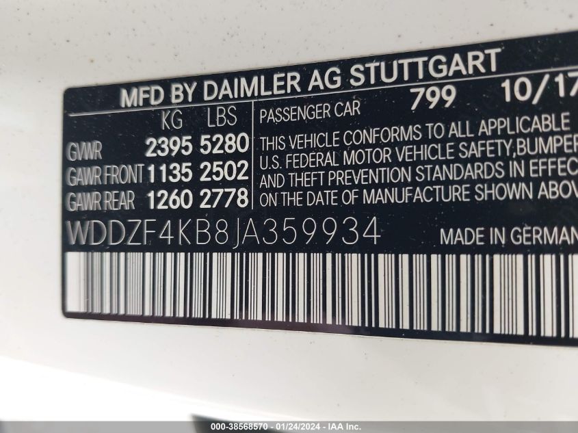 2018 MERCEDES-BENZ E 300 4MATIC - WDDZF4KB8JA359934