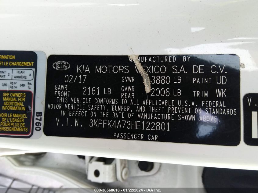 2017 KIA FORTE LX - 3KPFK4A73HE122801
