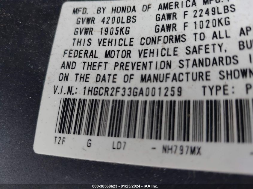 2016 HONDA ACCORD LX - 1HGCR2F33GA001259