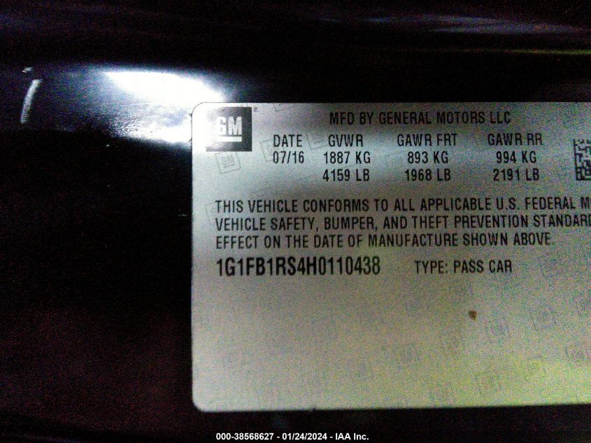 2017 CHEVROLET CAMARO 1LT - 1G1FB1RS4H0110438