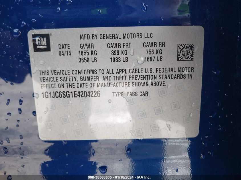 2014 CHEVROLET SONIC LT AUTO - 1G1JC6SG1E4204226