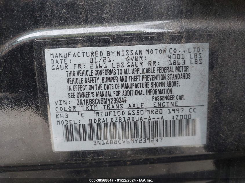 2021 NISSAN SENTRA SV XTRONIC CVT - 3N1AB8CV6MY239247