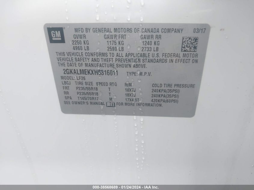 2017 GMC TERRAIN SLE-1 - 2GKALMEKXH6316011