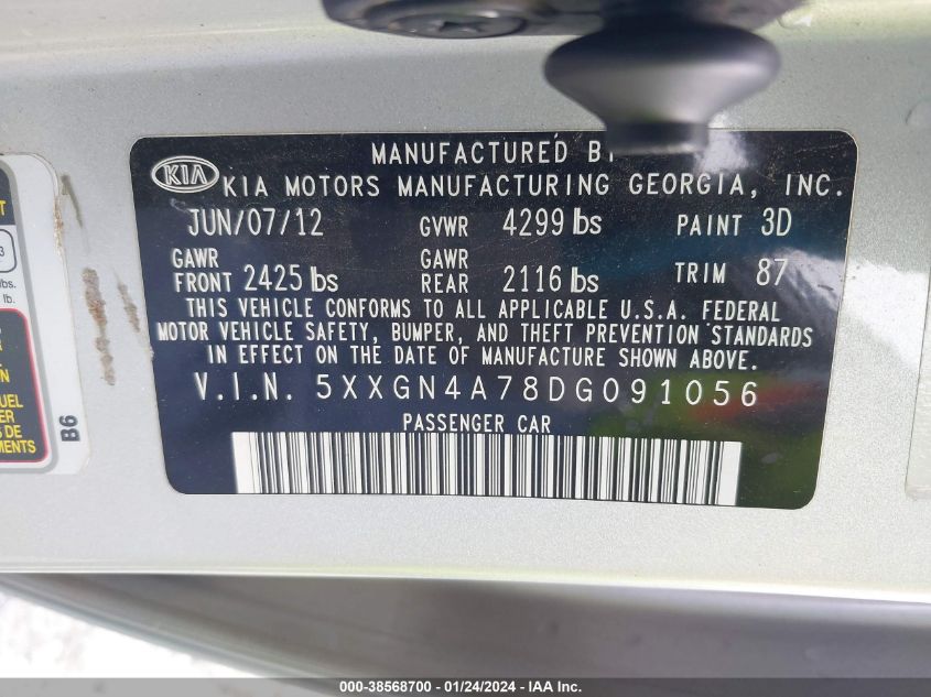 2013 KIA OPTIMA EX - 5XXGN4A78DG091056