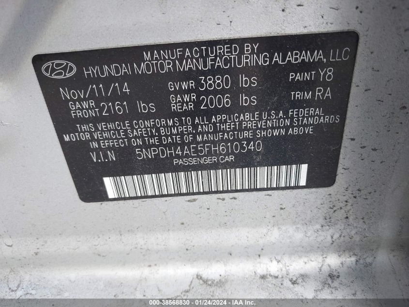 2015 HYUNDAI ELANTRA SE - 5NPDH4AE5FH610340