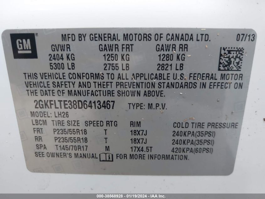 2013 GMC TERRAIN SLE - 2GKFLTE38D6413467