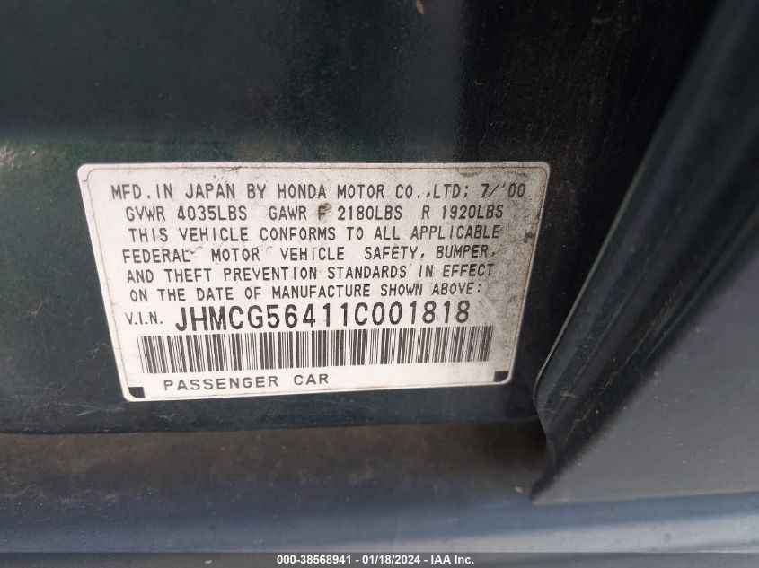 JHMCG56411C001818 | 2001 HONDA ACCORD