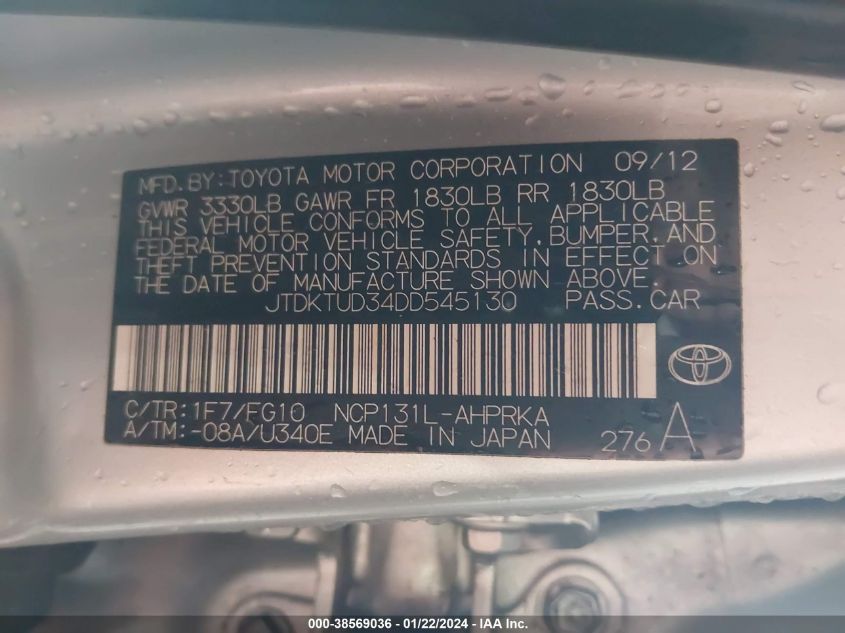 2013 TOYOTA YARIS - JTDKTUD34DD545130