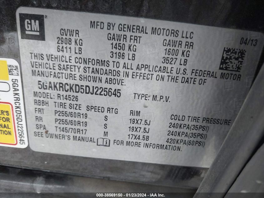 2013 BUICK ENCLAVE LEATHER - 5GAKRCKD5DJ225645