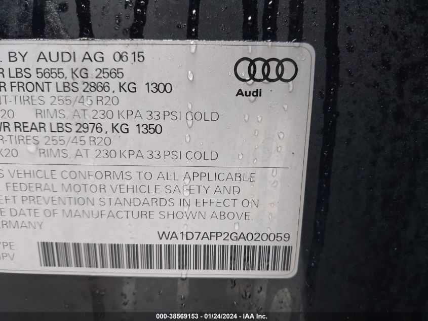 2016 AUDI Q5 3.0T PREMIUM PLUS - WA1D7AFP2GA020059