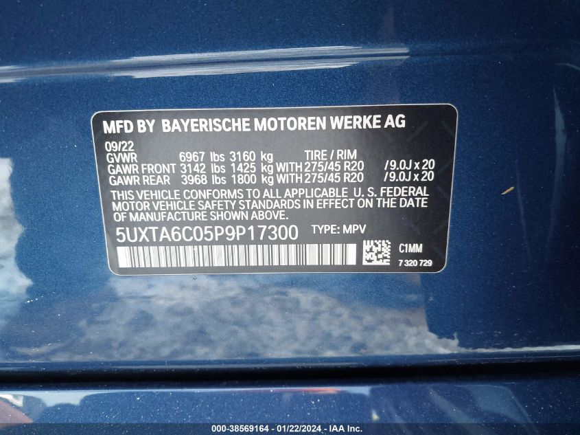 2023 BMW X5 PHEV XDRIVE45E 5UXTA6C05P9P17300