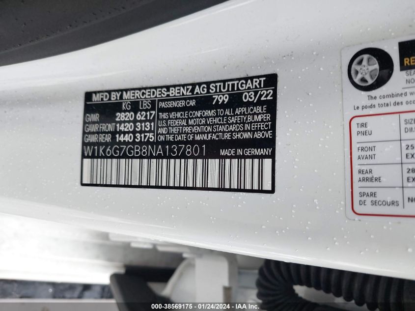 2022 MERCEDES-BENZ S 580 4MATIC - W1K6G7GB8NA137801