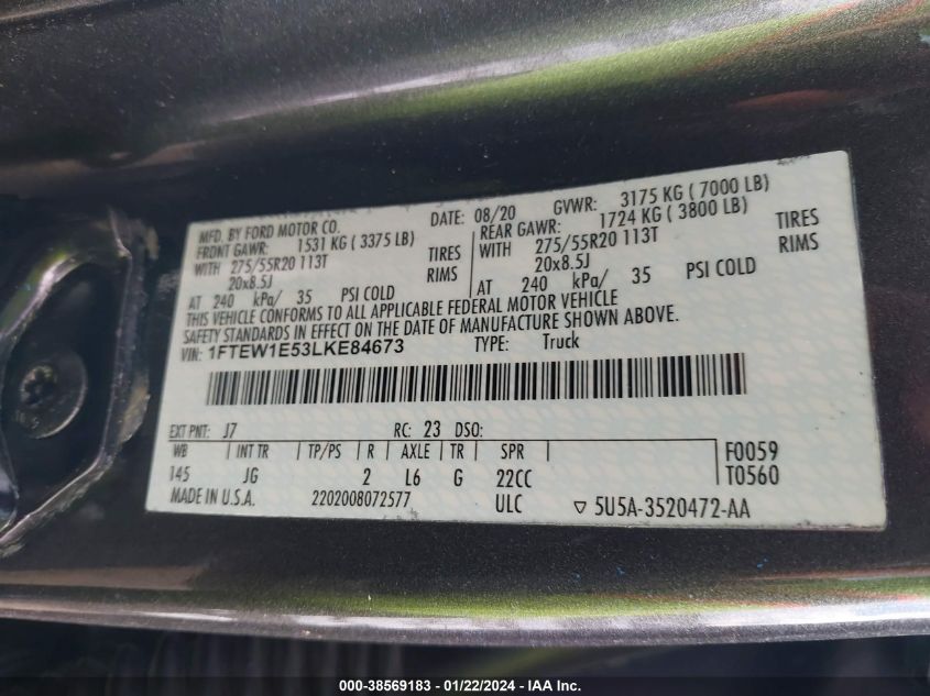 2020 FORD F-150 XL - 1FTEW1E53LKE84673