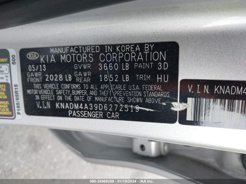 2013 KIA RIO LX - KNADM4A39D6272519