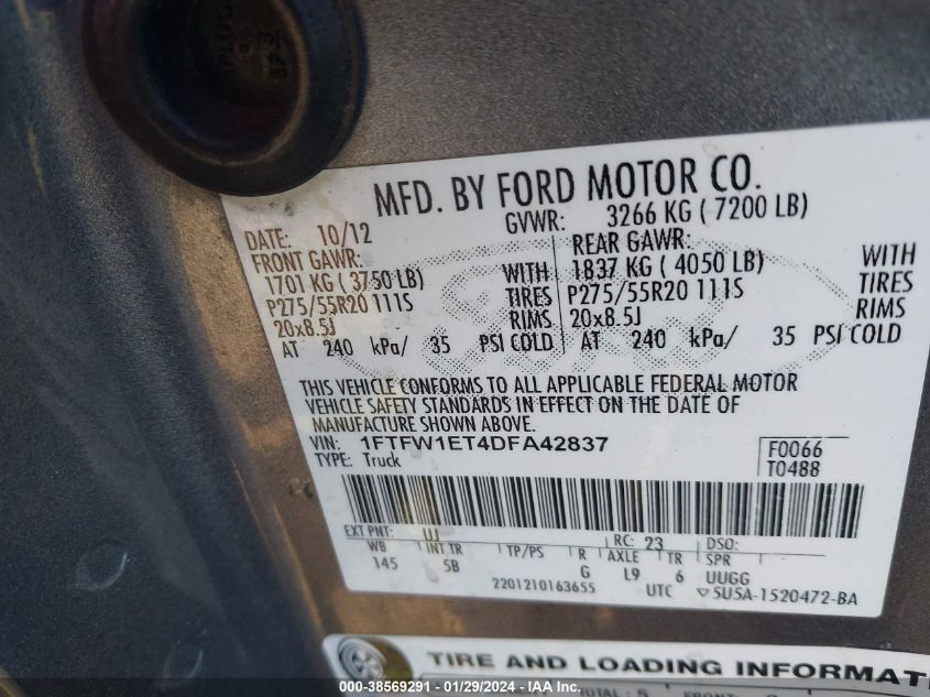 2013 FORD F-150 FX4 - 1FTFW1ET4DFA42837