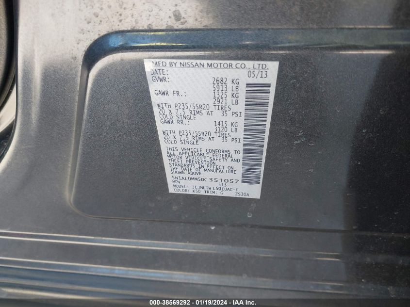 2013 INFINITI JX35 - 5N1AL0MM5DC351057