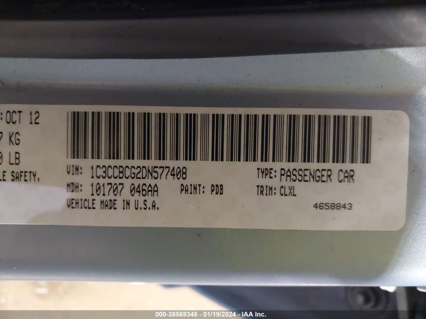 2013 CHRYSLER 200 LIMITED - 1C3CCBCG2DN577408