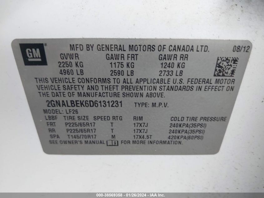 2013 CHEVROLET EQUINOX LS - 2GNALBEK6D6131231