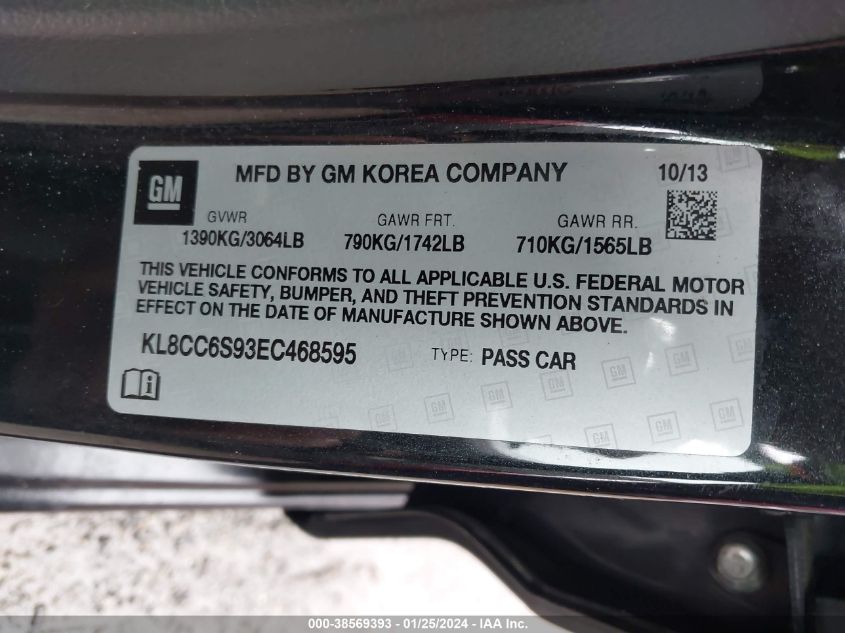 2014 CHEVROLET SPARK 1LT MANUAL - KL8CC6S93EC468595
