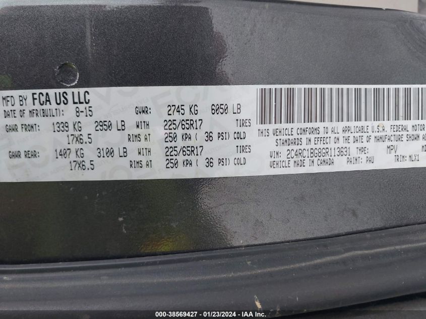 2016 CHRYSLER TOWN & COUNTRY TOURING - 2C4RC1BG8GR113631
