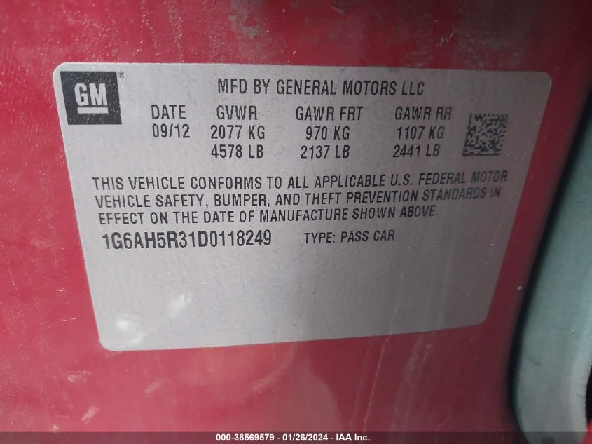 2013 CADILLAC ATS LUXURY - 1G6AH5R31D0118249